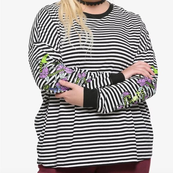 THE Nightmare Before Christmas Stripe Oversized Long-Sleeve Tshirt size 3x - Picture 2 of 3